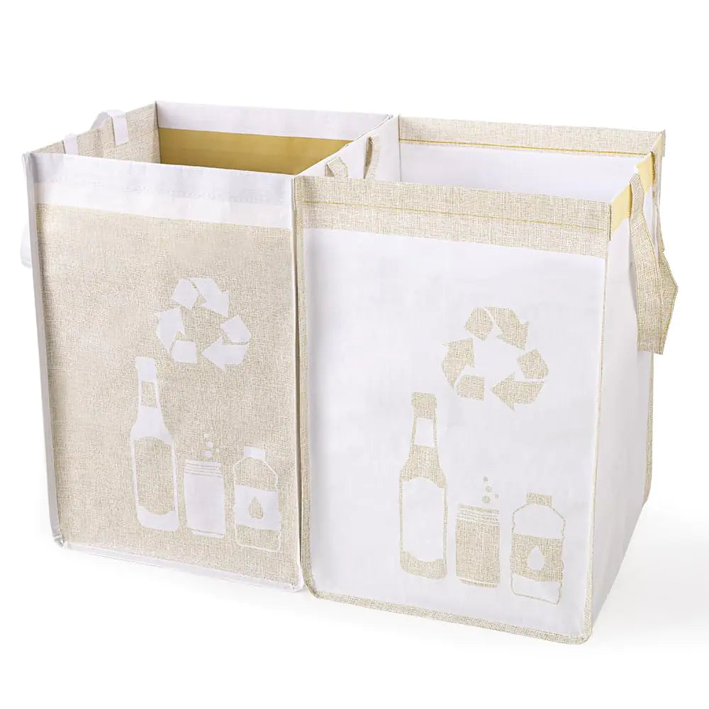 BeBesta Recycle Waste Bin Bags for Kitchen ， Home Trash Sorting Bins Organizer Baskets，Waterproof Baskets Compartment Container- Yellow&White 2PCS